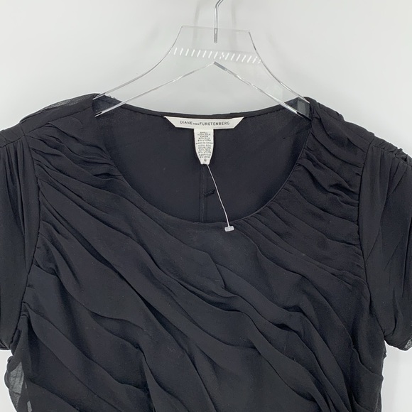 DVF Diane von Furstenberg Erosa black silk ruched dress mini shift chiffon new 8 - Picture 2 of 5